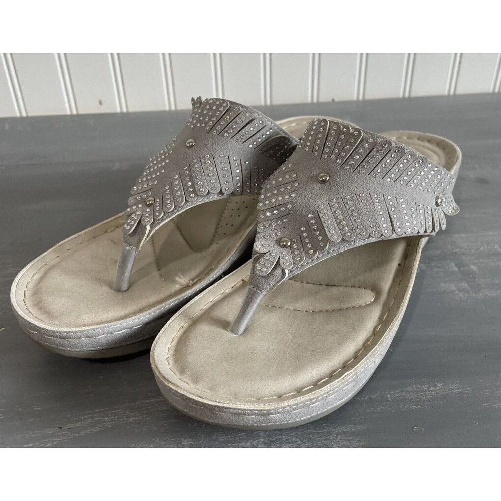 Good Choice‎ Shoes Womens Size 10 Grey VIRGINIA Split Toe Casual Wedged Sandals